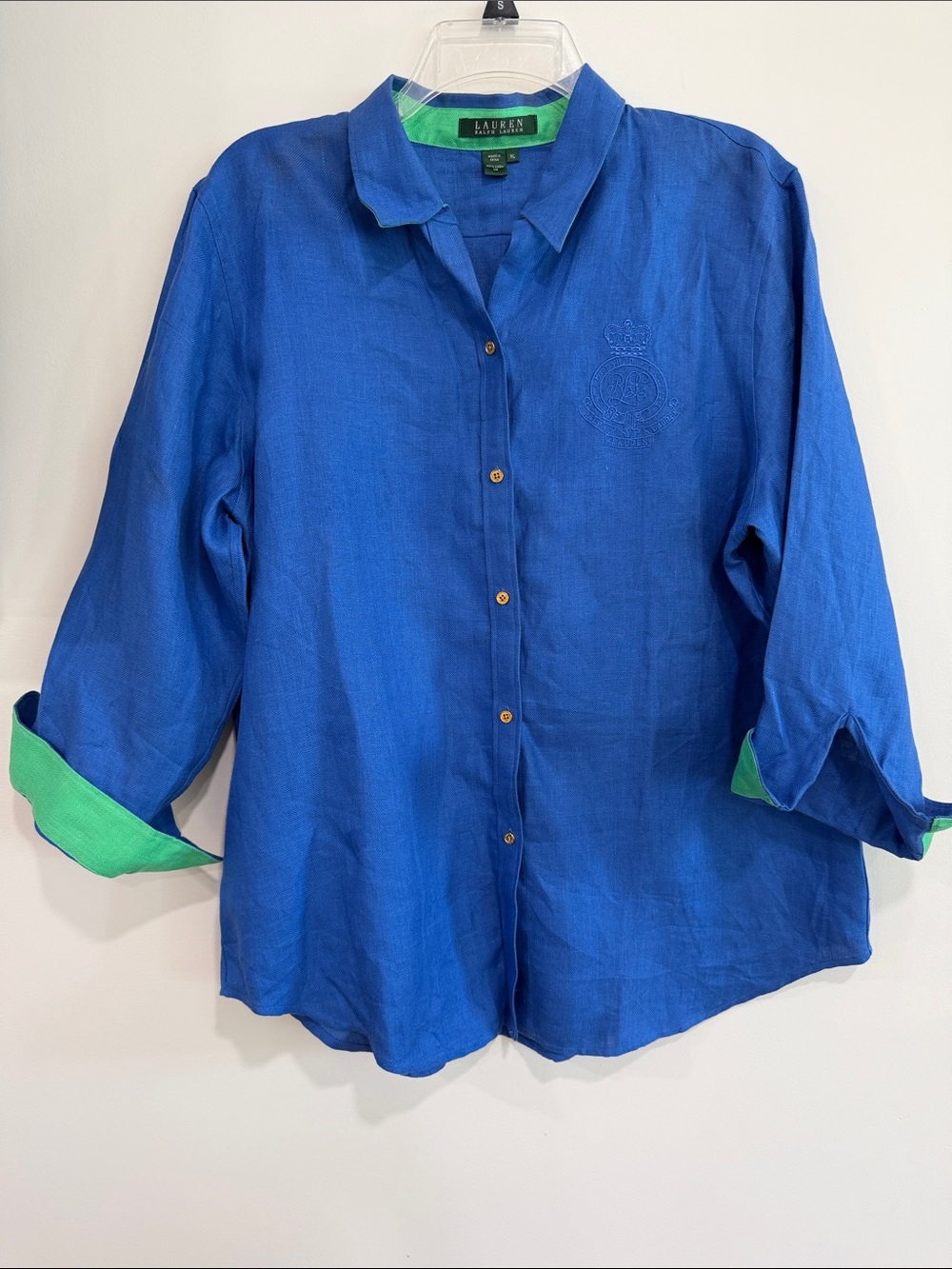 Lauren Ralph Lauren Royal Blue Button-Down with Green Trim